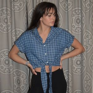 Blue checkered button down top